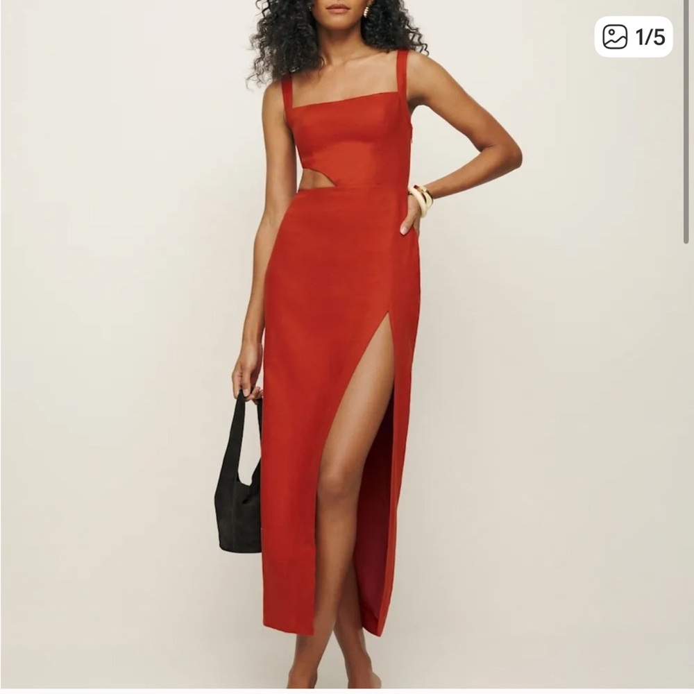 Reformation Rust Red Satori Cutout Midi Dress